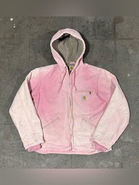 Vintage Sun Faded Distressed Pink Women’s Carhartt Hooded Detroit Jacket Small